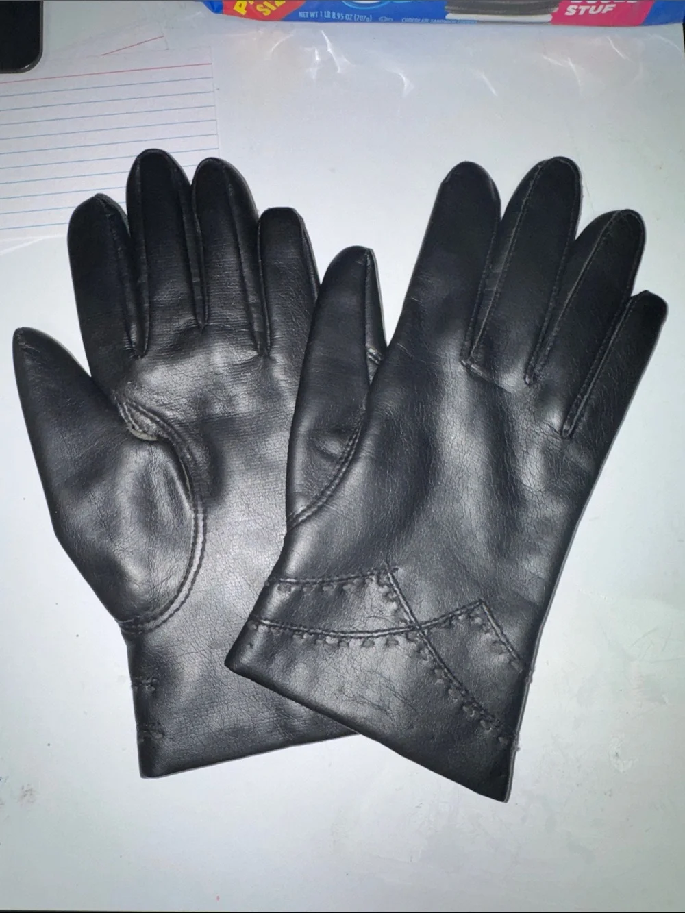 Vintage Black Vinyl Lined Gloves with Decorative Stitching (1968)
